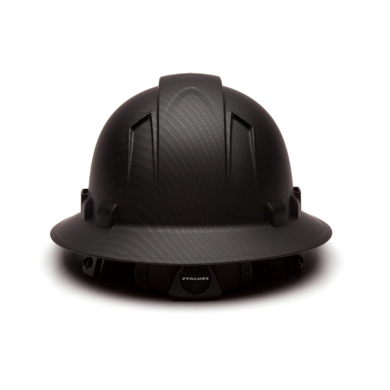 Black Graphite Pyramex Ridgeline Vented Full Brim Hard Hat 4-Point Ratchet Suspension