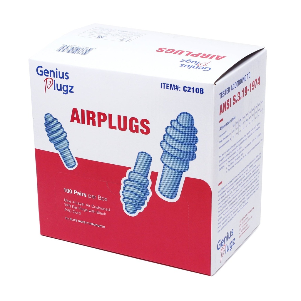 Metal Detectable Corded Blue 4-Layer Air Cushioned TPR Ear Plugs
