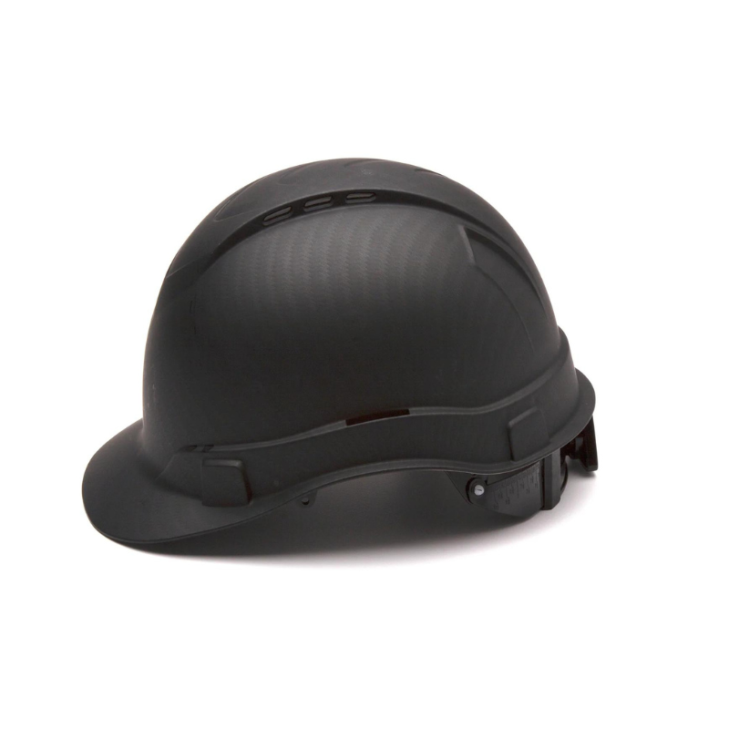 Vented Matte Black Graphite Pyramex Ridgeline Cap Style Hard Hat 4-Point Ratchet Suspension
