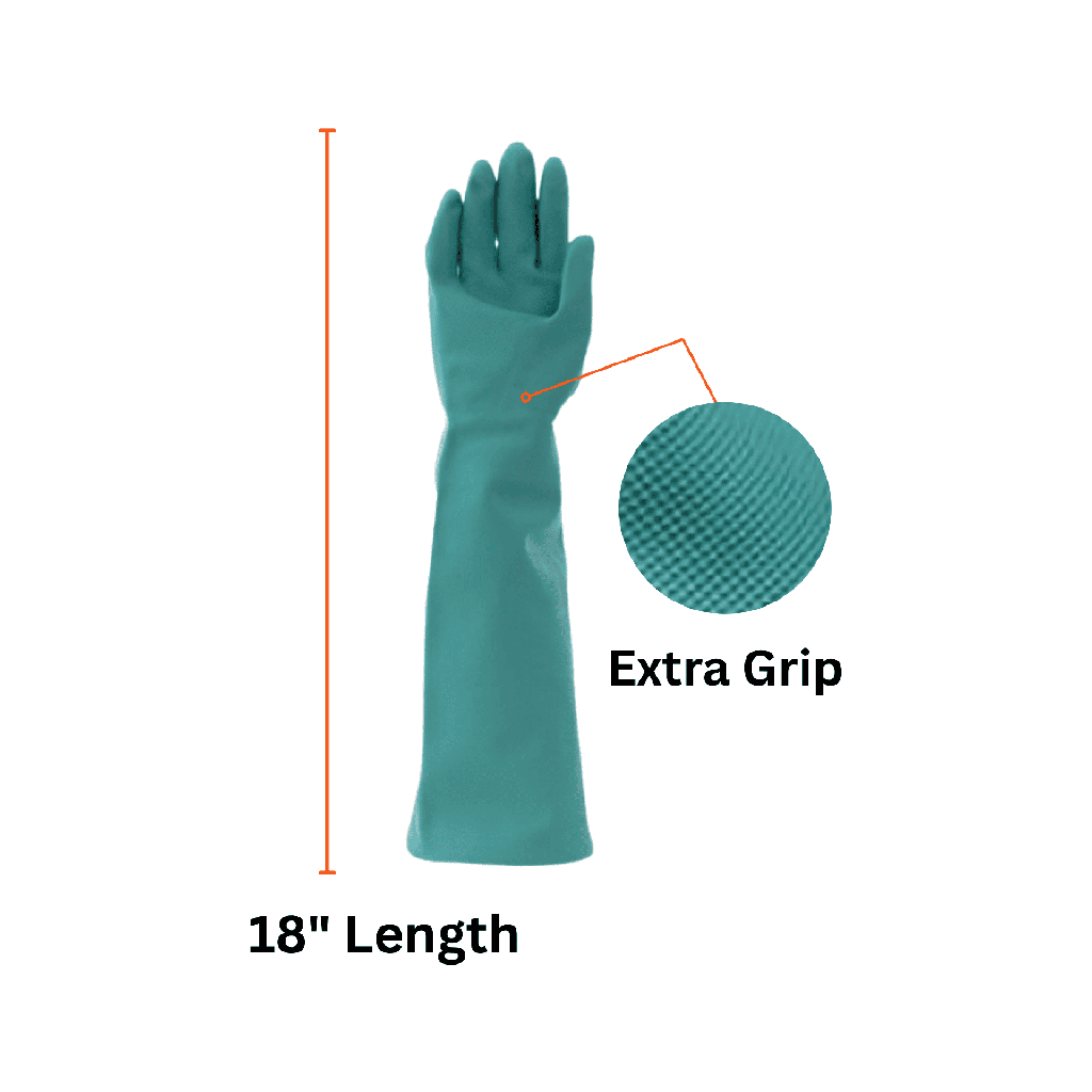 Nitrile Rubber Gloves – 22 Mil Green Unsupported, 18" Length with Pebble Grip