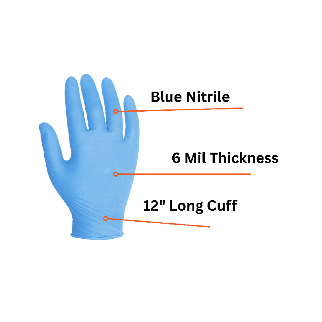 6 Mil Blue Nitrile Disposable, Extended 12" Cuff