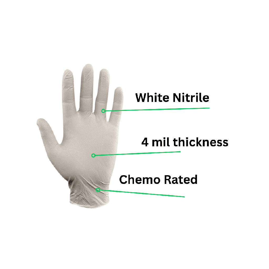 4 Mil White Nitrile Disposable -Chemo Rated