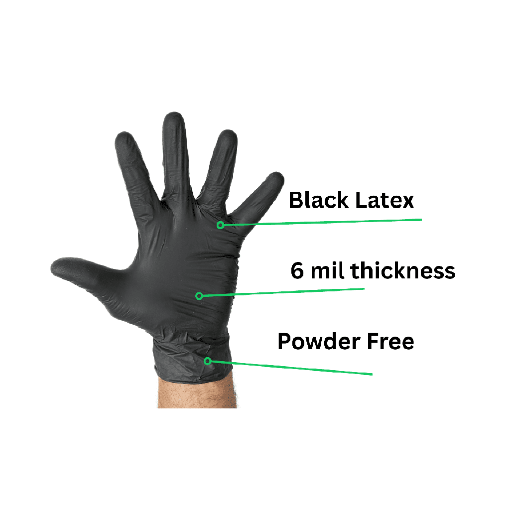 6 Mil Black Latex Exam Powder-Free Gloves