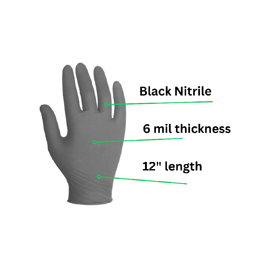 CARE Black 6 mil, 12" Nitrile Exam Powder-Free Gloves