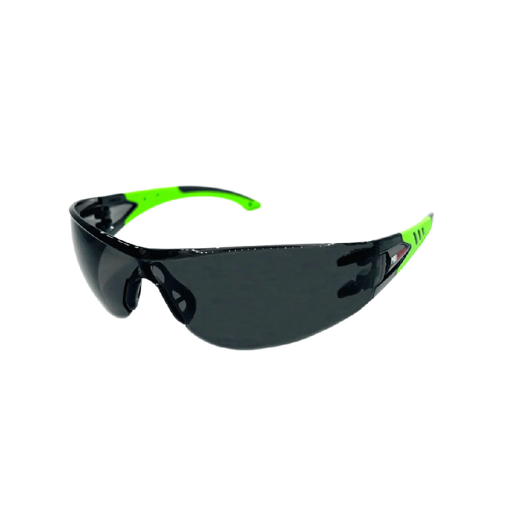 Hi Vis Green Rubber Temple Gray Lens Glasses