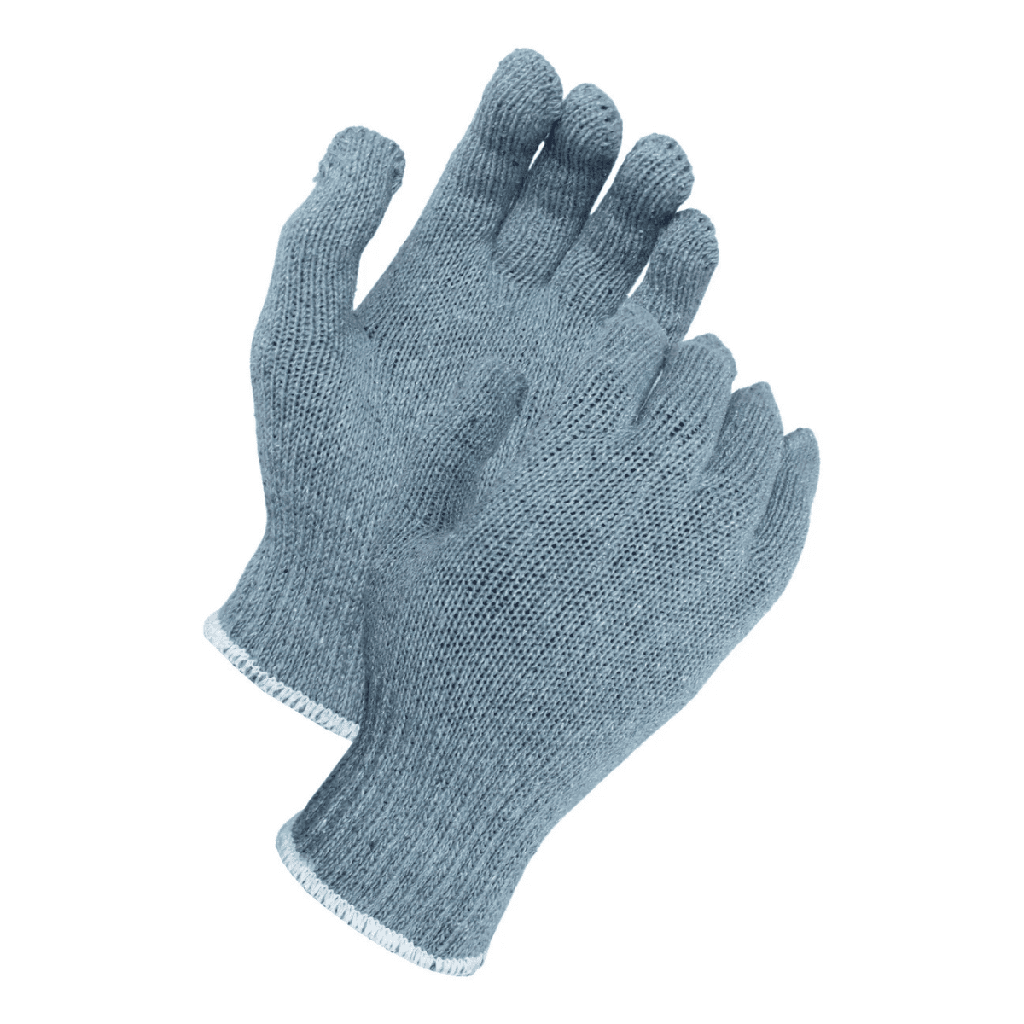 String Knit Gloves – Medium Weight Gray Cotton/Polyester Blend for Durable Hand Protection