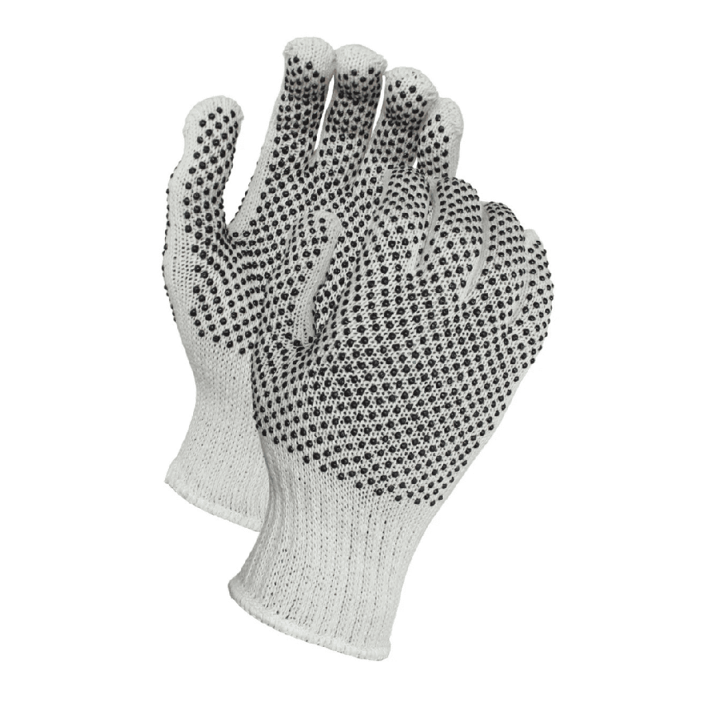String Knit Dotted Gloves – Standard Weight Cotton/Polyester with Two-Sided Black PVC Dotted Grip