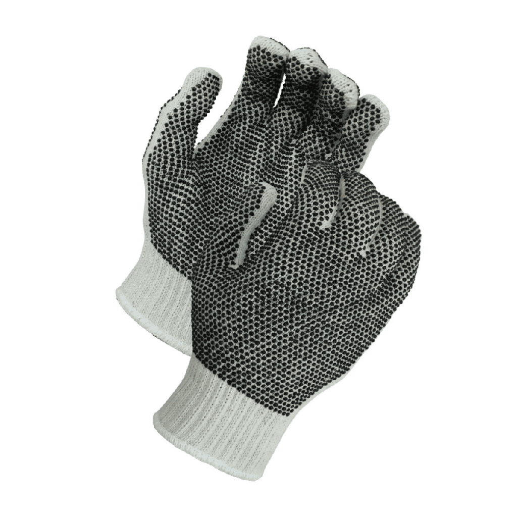 String Knit Premium Dotted Gloves – Medium Weight Cotton/Polyester with Black PVC Grip Men Size