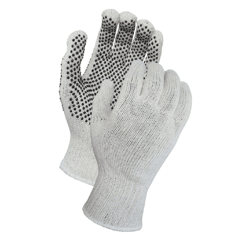 String Knit Dotted Gloves – Standard Weight Cotton/Polyester with One-Sided Black PVC Grip