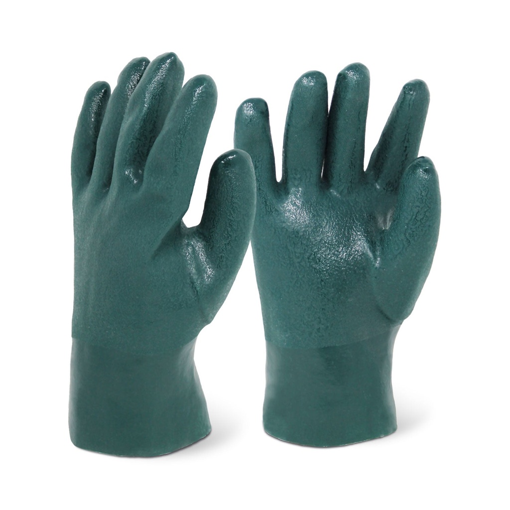 Chemical Resistant PVC Gloves - 10" Sandy Green Finish