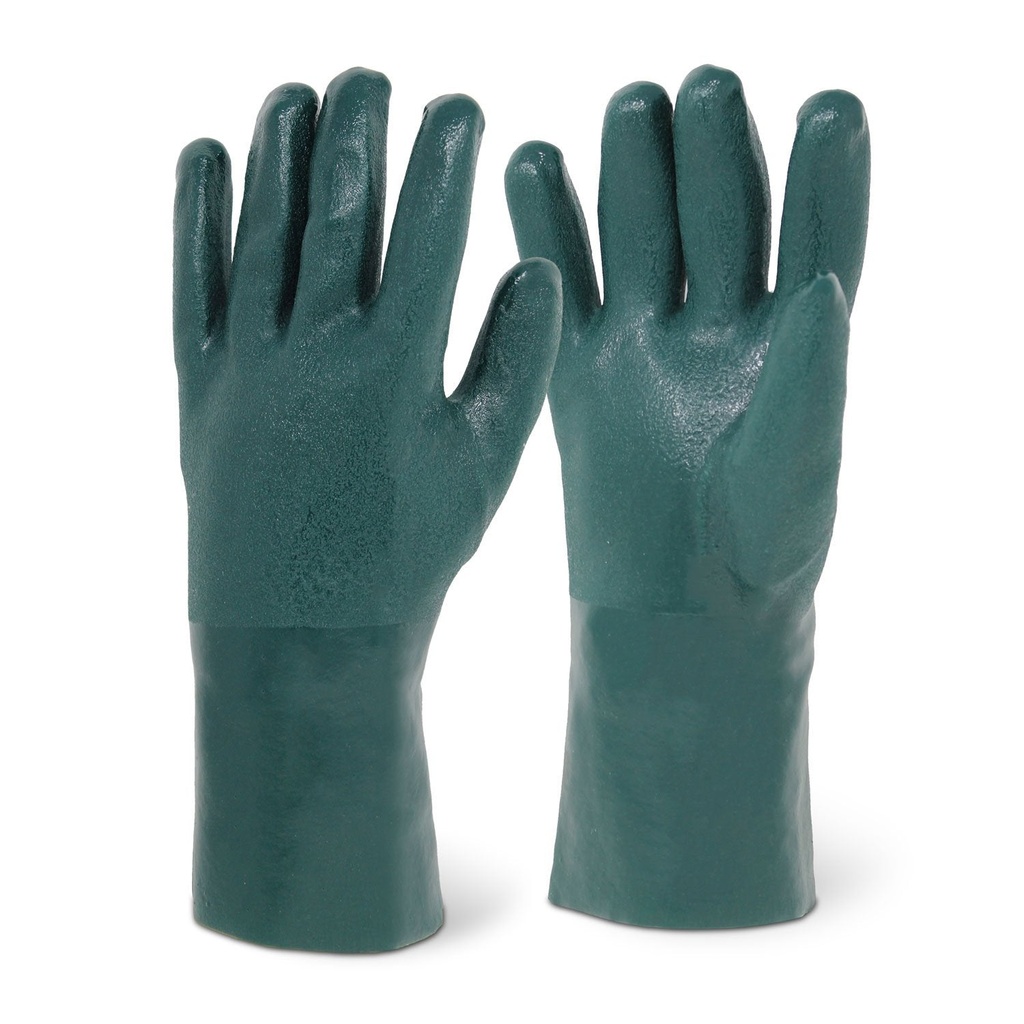 Chemical Resistant PVC Gloves - 12" Sandy Finish Green