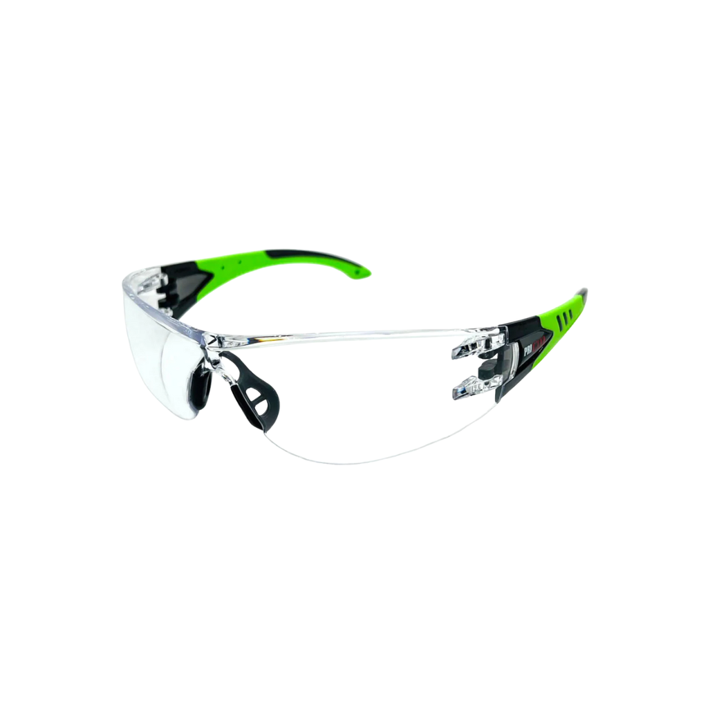 Green Rubber Temple Clear Lens Safety Glasses