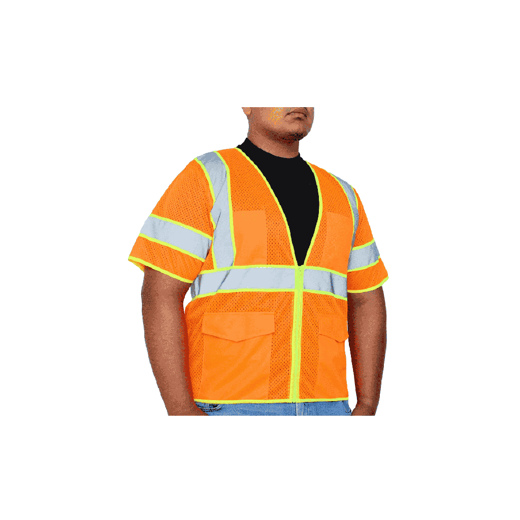 Class 3 Mesh Reflective Vest w/Sleeves (Multi-Pockets)