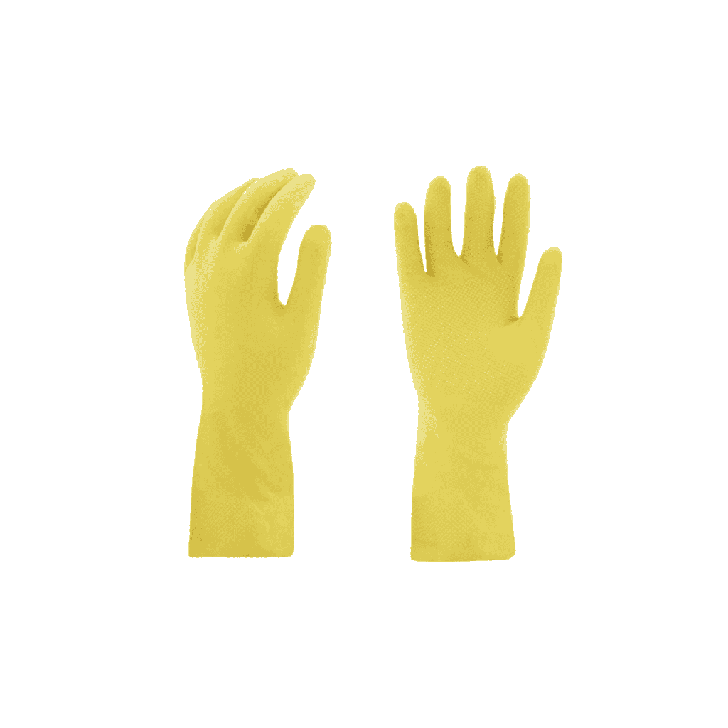 Latex Rubber Gloves – Yellow 18 mil Flock Lined with Embossed Grip and Pinked Cuff
