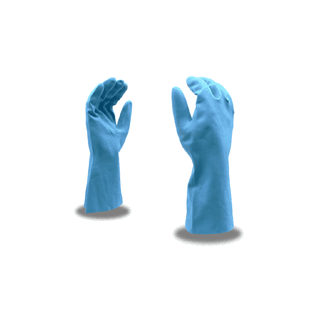 Latex Rubber Gloves – Blue 18 mil Flock Lined with Embossed Grip and Rolled Cuff