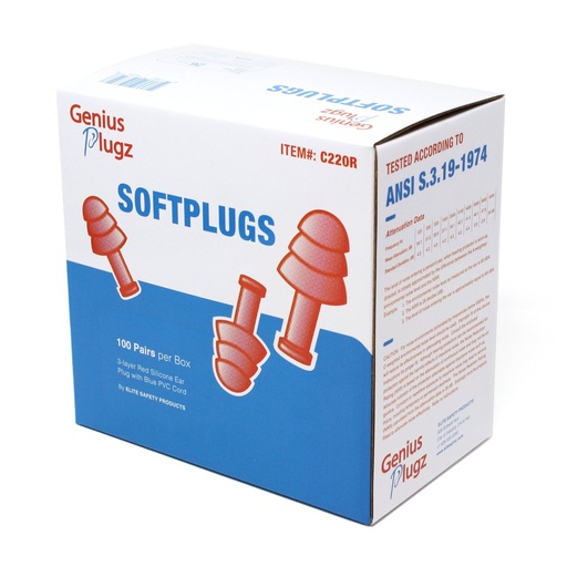 [C220R] Corded 3-layer Red Silicone Ear Plug