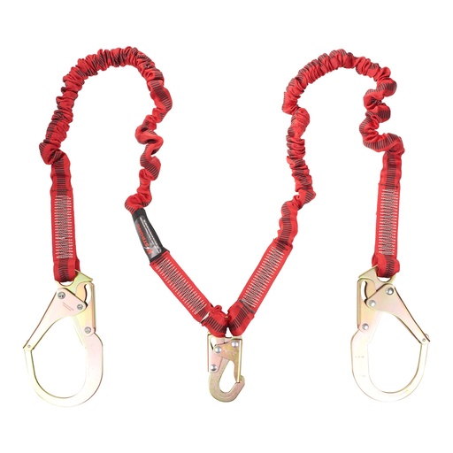 [UFL206131] 6 ft. Twin leg 100% tie-off Elasticated design shock absorbing lanyard with snap hook and rebar hooks (ANSI)