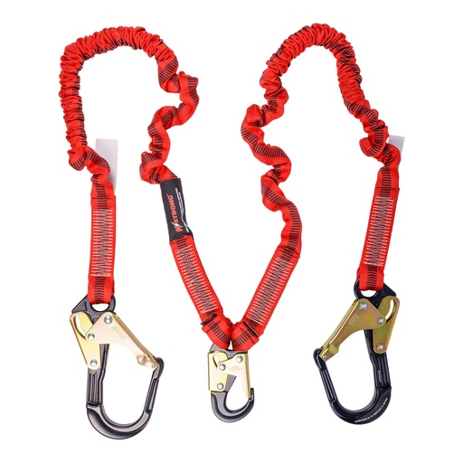 [UFL206234] 6 ft. Twin Leg 100% Tie-off Elasticated Design Shock Absorbing Lanyard with Aluminum Snap Hook and Aluminum Rebar Hooks (ANSI)
