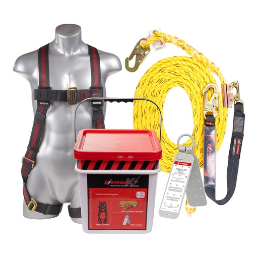 [UFB101050] 50' Roofers Kit with Elite 5-Point MB Leg Harness Size L-XL, 50' Rope, Manual Rope Grab Assembly, Reusable Roof Anchor, Bucket and Lid