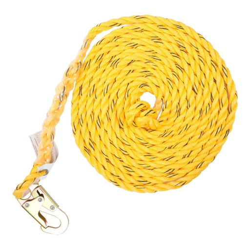 [UFR100050] 50 ft. Vertical Rope Lifeline, Locking Snap hook on anchor end, other end cut and taped