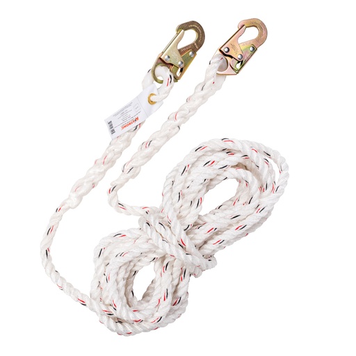 [UFR210100] 100 ft. Vertical White Polydac Rope Lifeline with Snap Hooks at Both Ends