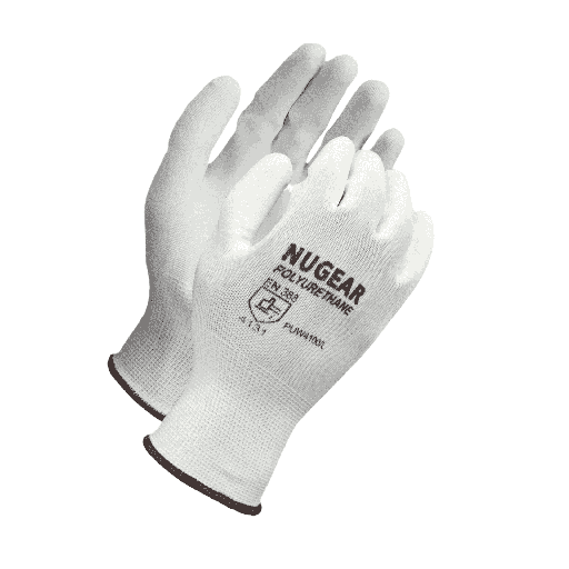 12 Pairs -White Polyurethane Coated Nylon Gloves