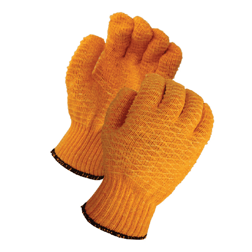 String Knit Gloves – Heavy Weight Orange Cotton/Polyester with Dual-Sided PVC Honeycomb Grip