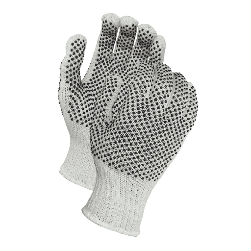 String Knit Dotted Gloves – Standard Weight Cotton/Polyester with Two-Sided Black PVC Dotted Grip
