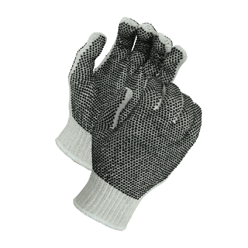 [SK6715Q] String Knit Premium Dotted Gloves – Medium Weight Cotton/Polyester with Black PVC Grip Men Size
