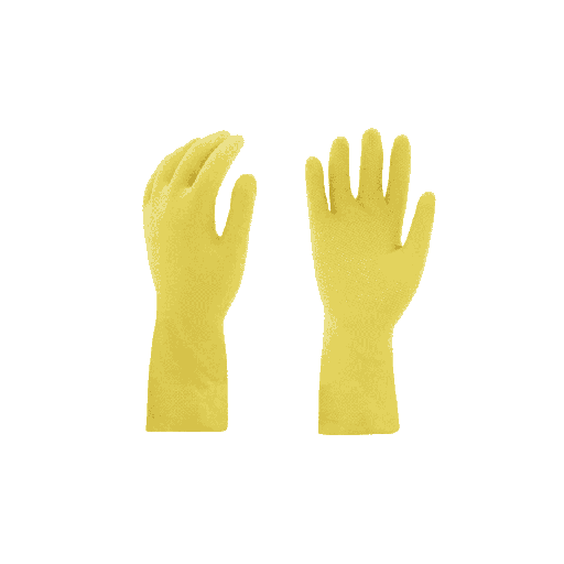 Latex Rubber Gloves – Yellow 18 mil Flock Lined with Embossed Grip and Pinked Cuff