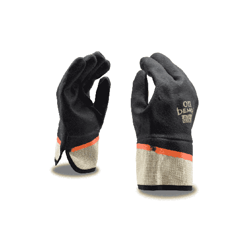 [5300J-Dozen] Chemical Resistant PVC Gloves – Oil Demon™ Double-Dipped with Sandpaper Grip and Safety Cuff