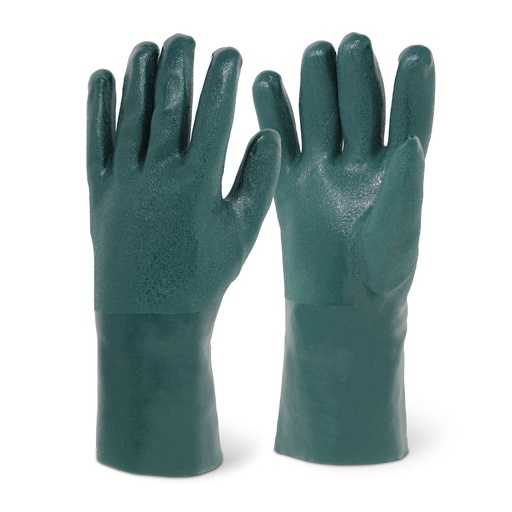 [7212 - Single Pair] Chemical Resistant PVC Gloves - 12" Sandy Finish Green
