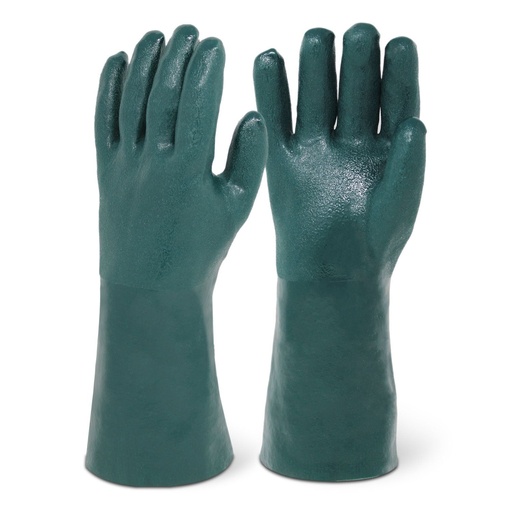 [7214 - Pair] Chemical Resistant PVC Gloves - 14" Sandy Finish Green