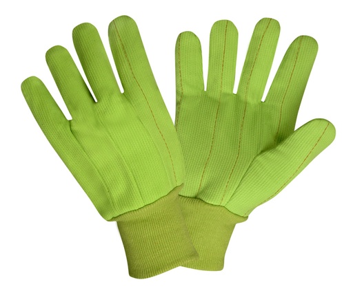 [2820CD] 12 Pairs - Hi-Vis Green Double Palm 100% Cotton Canvas Gloves